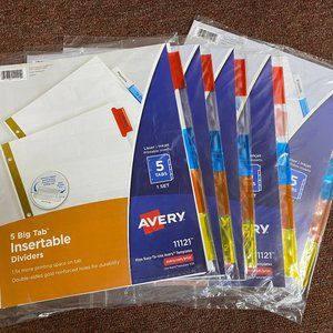 5 Tab Insertable Dividers, Letter Size - Avery 11121 (Bundle of 5 Sets)